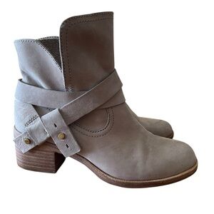 UGG Gray Ankle Boots with Chunky Heel and Strap
